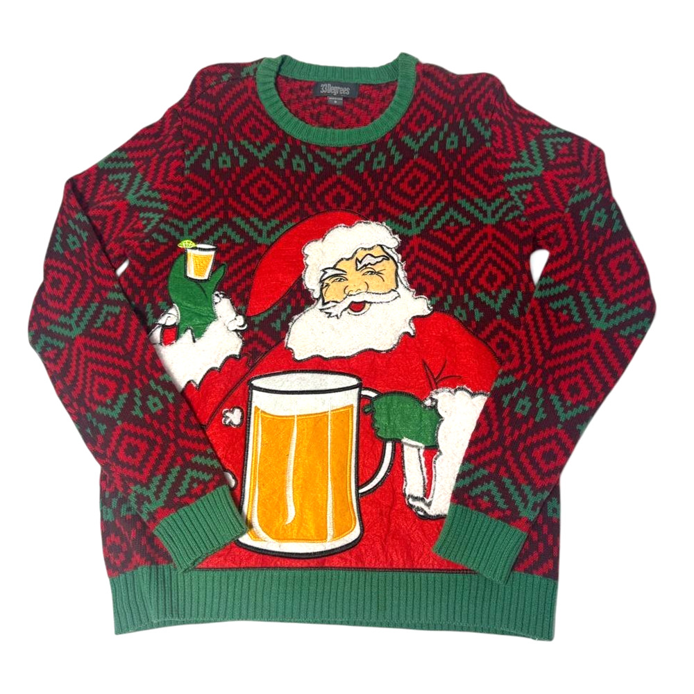 3D Degrees Ugly Christmas Sweater Santa Beer Mens Size Small